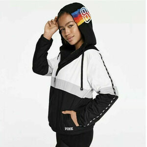 VS PINK Sherpa Lined Campus Full Zip Colorblock Anorak Hoodie Jacket Size M/L